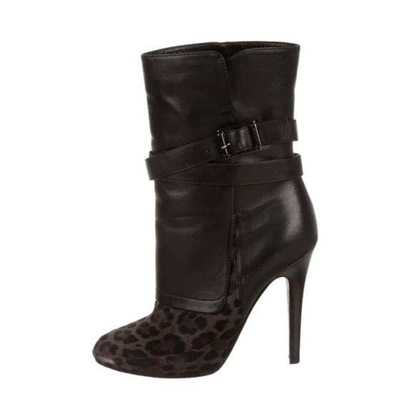 Jimmy Choo Black/Gray Ponyhair Leopard Boots - Picture 1 of 7